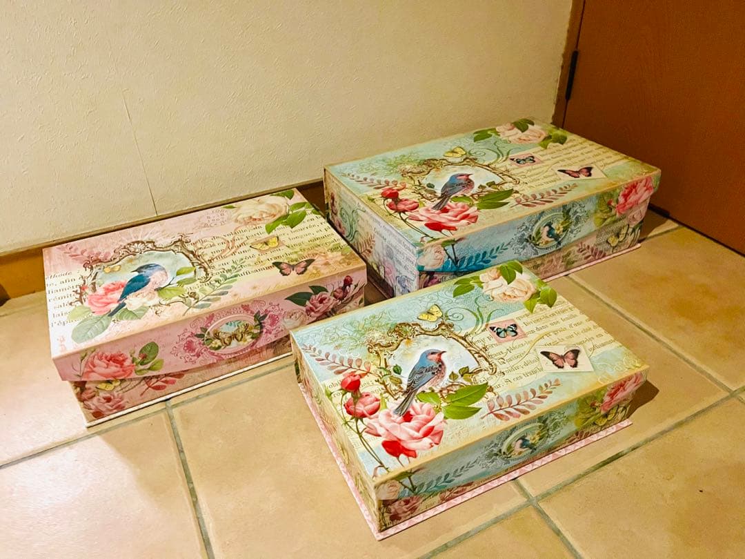 だいふくです。2セット収納ボックス 花鳥模様　花更紗