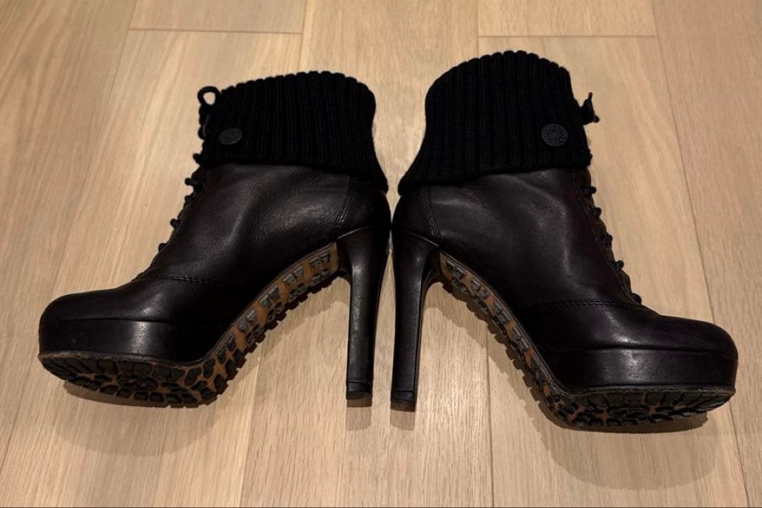GUCCI レディース　ショートブーツ　レザー&ニット　ブラック　36.5