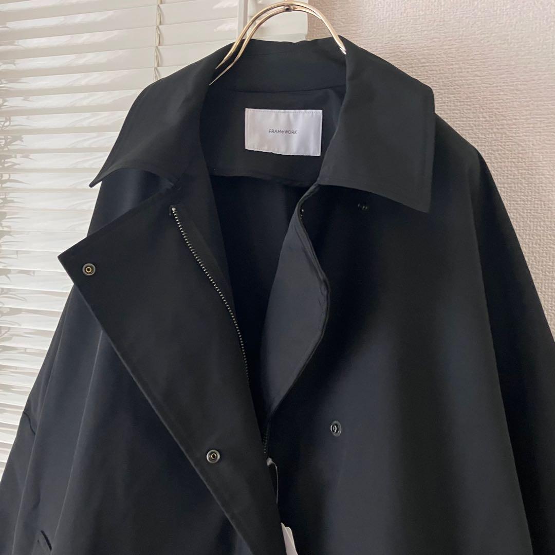 【新品】【2025SS】FRAMeWORK 撥水ポンチョトレンチコート 38 黒