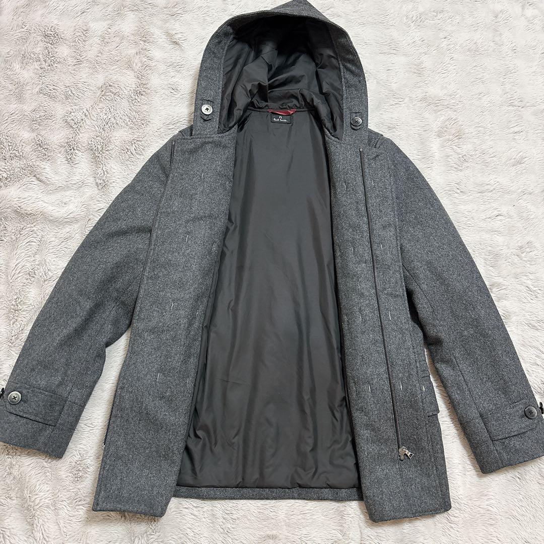 【美品】Paul Smith ダッフルコート カシミヤ混 フード L グレー