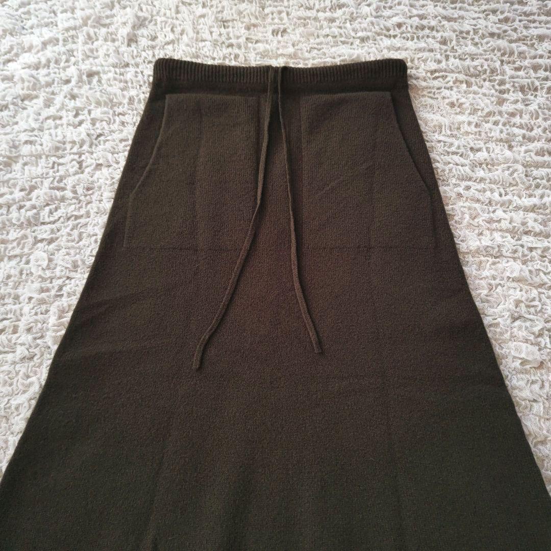 FRAMeWORK　ウールカシミヤ　圧縮ニットスカート　マキシ丈　カーキ　36