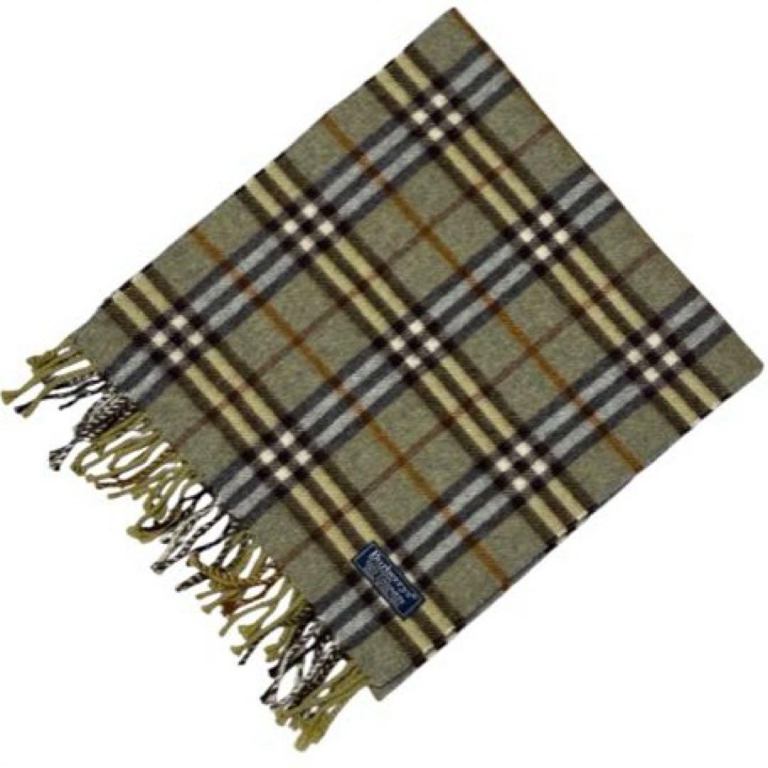 未使用級 バーバリー BURBERRY マフラー チェック カシミヤ オリーブ