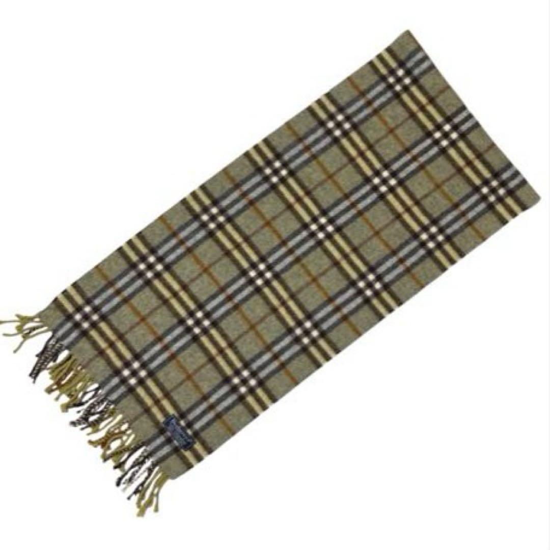 未使用級 バーバリー BURBERRY マフラー チェック カシミヤ オリーブ