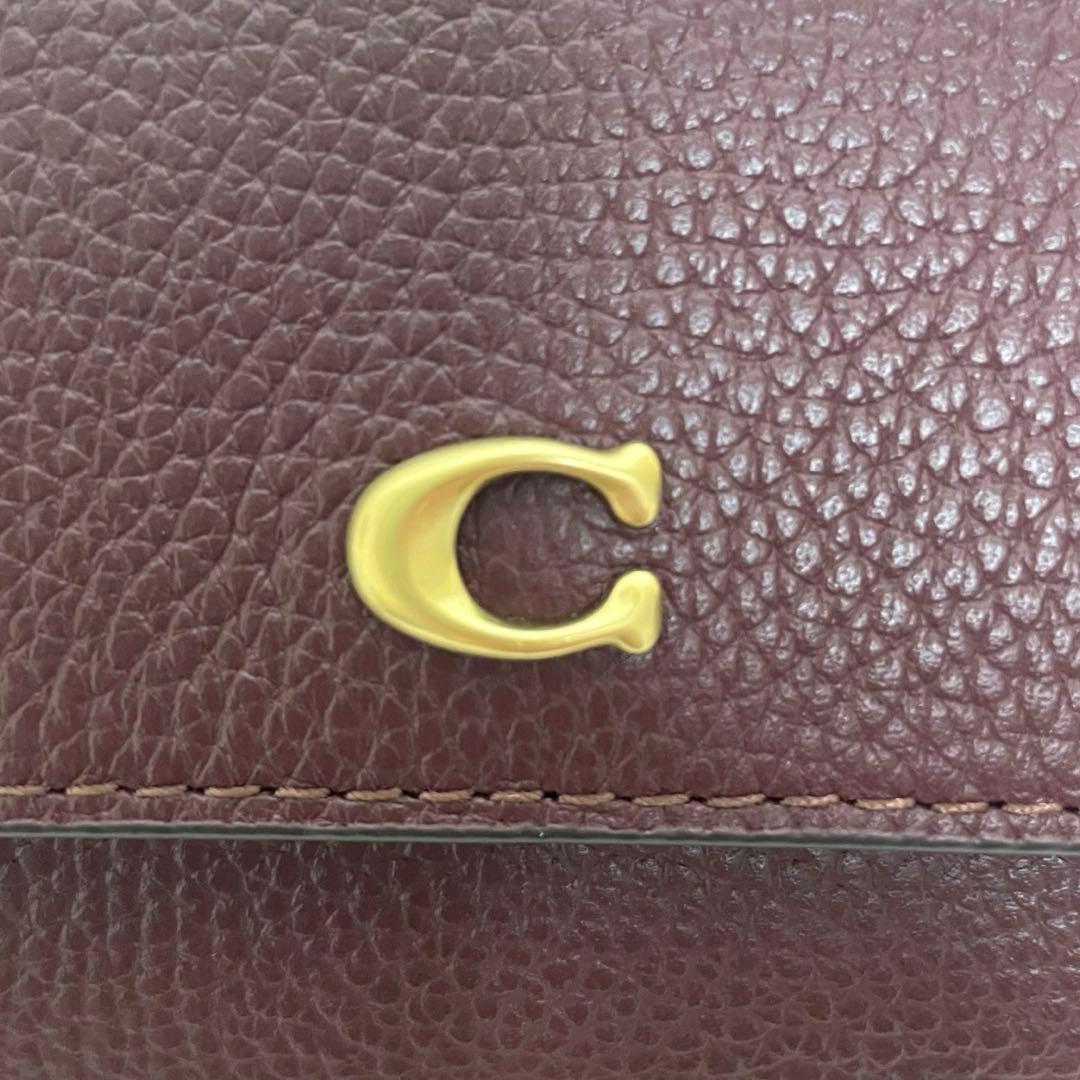 美品coach コーチ ミニトライフォールド 三つ折り 財布 レザー ボルドー