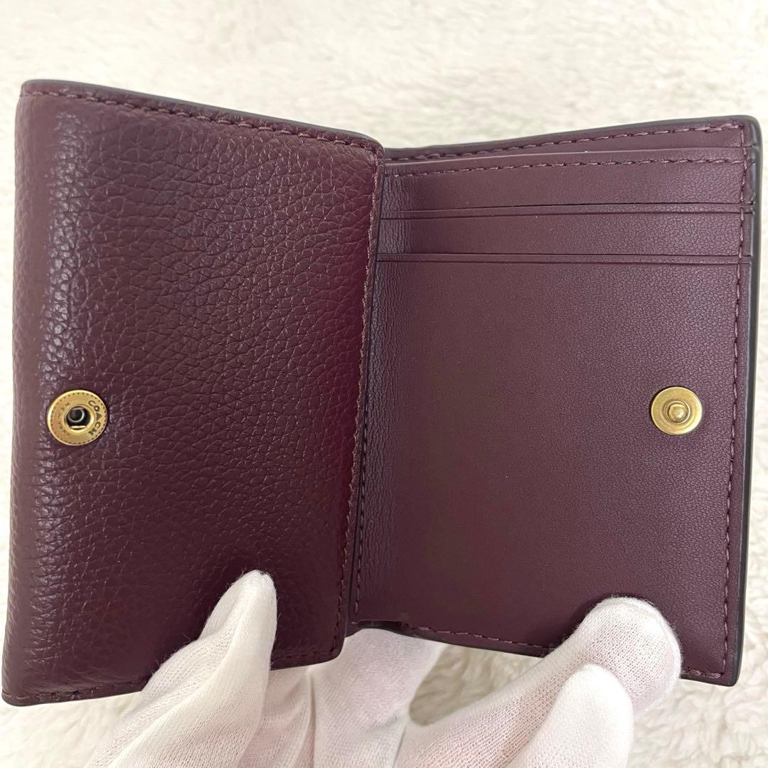 美品coach コーチ ミニトライフォールド 三つ折り 財布 レザー ボルドー