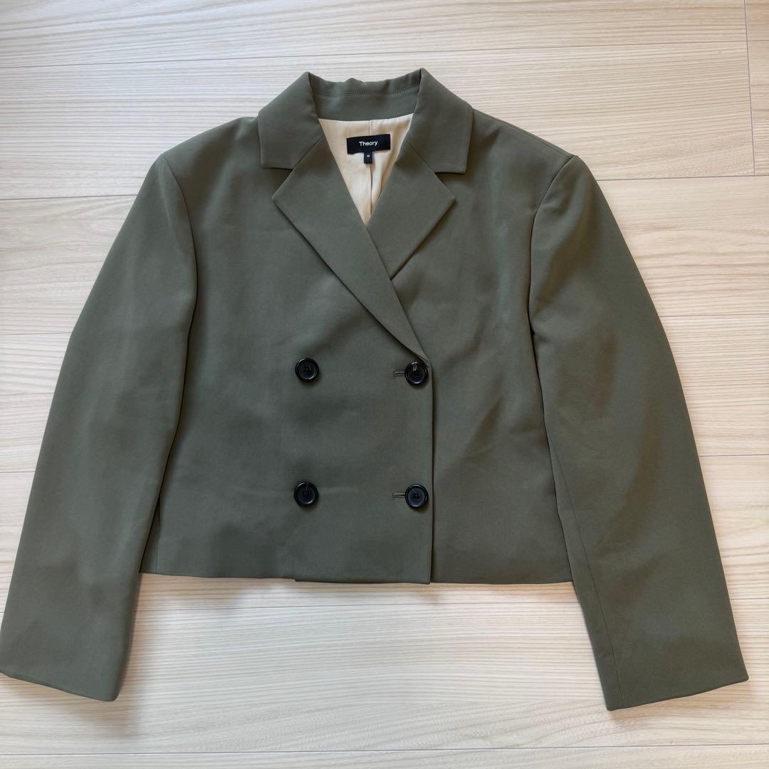 【極美品】セオリー クロップドダブルジャケット ショート XL 23AW カーキ
