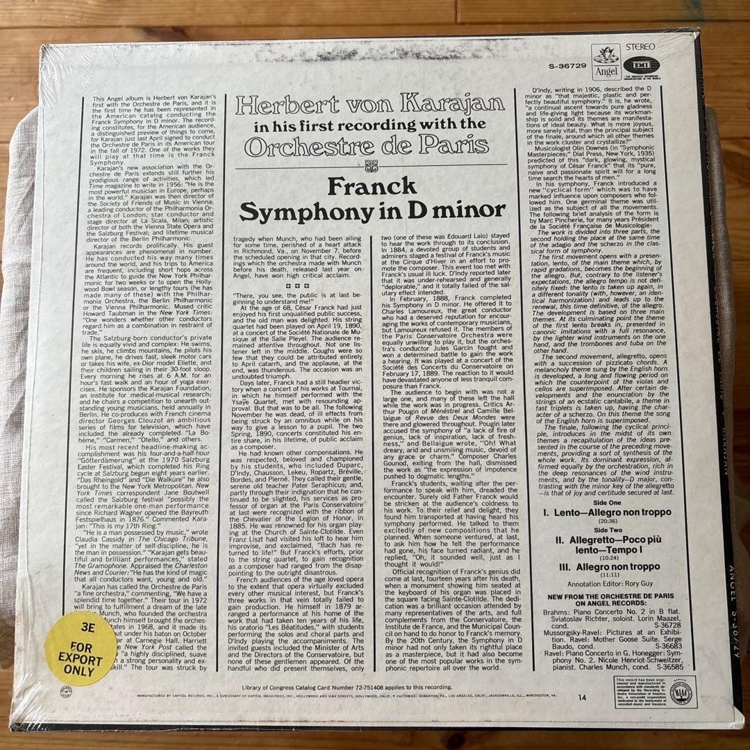 その他 LP Herbert von Karajan Franck Symphony