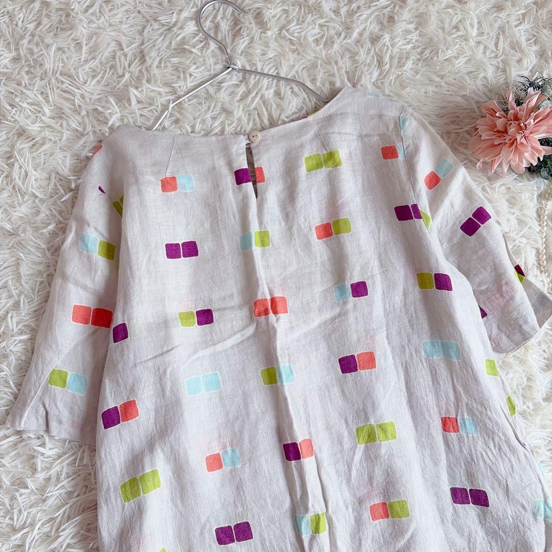 marimekko　マリメッコ　リネン100%　総柄ワンピース　膝丈　36サイズ