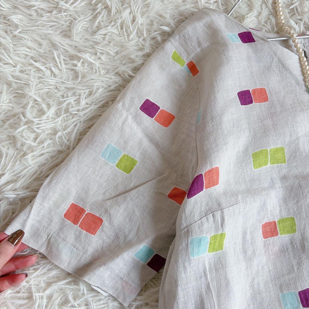 marimekko　マリメッコ　リネン100%　総柄ワンピース　膝丈　36サイズ
