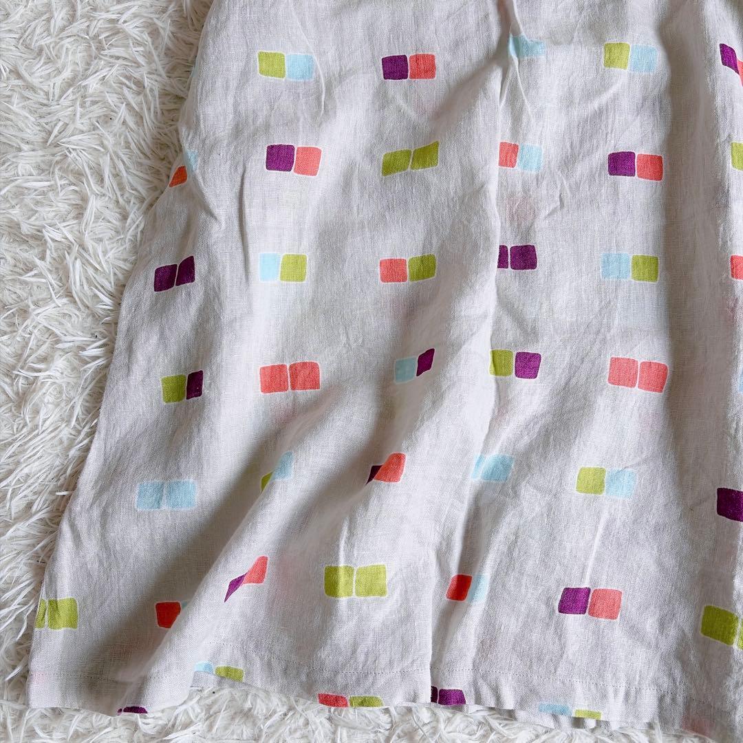 marimekko　マリメッコ　リネン100%　総柄ワンピース　膝丈　36サイズ