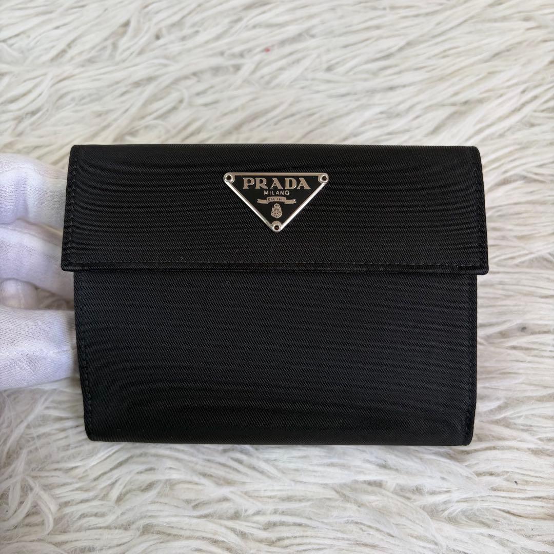 未使用品✨PRADA サフィアーノ×ナイロン折り財布 トライアングル ブラック