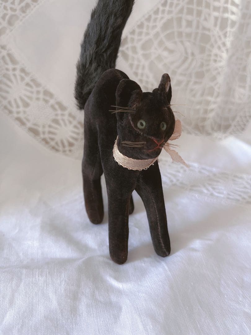 シュタイフ　アンティーク　黒ねこ　ドイツ　トムキャット　ブラックキャット