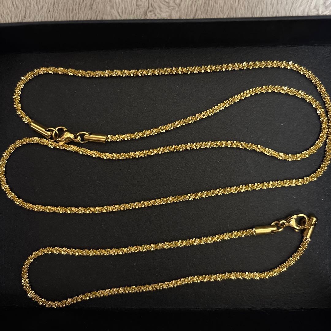 ゴールドネックレス.ブレスレット　ゴールド　18K特殊加工　50㎝　21㎝弱