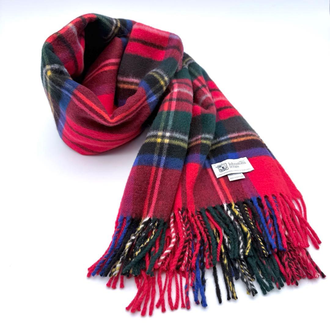 【極美品】Johnstons of Elgin カシミヤ　チェック　大判ストール