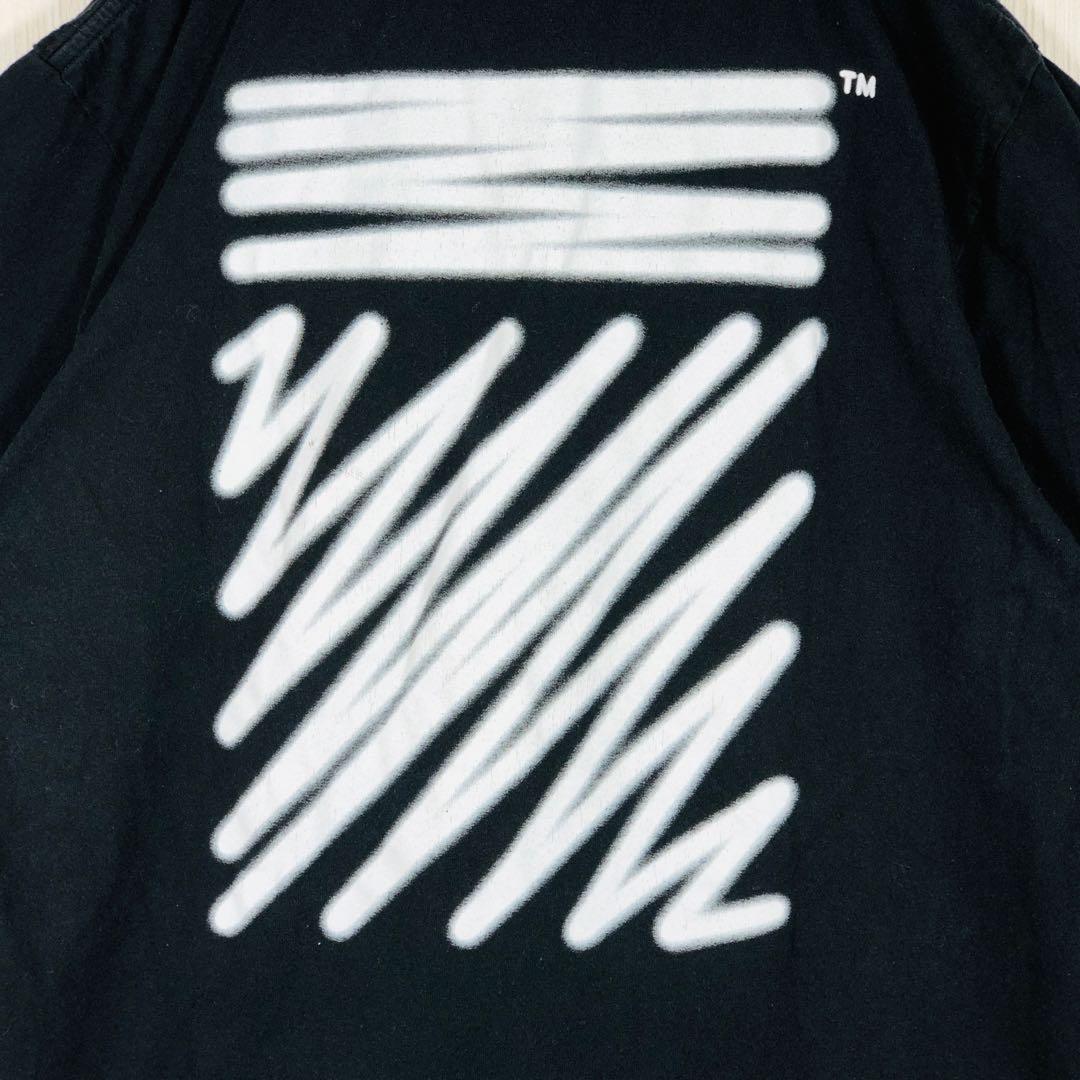 【希少XLサイズ】オフホワイト バックスプレー バイアスプリント Tシャツ 黒