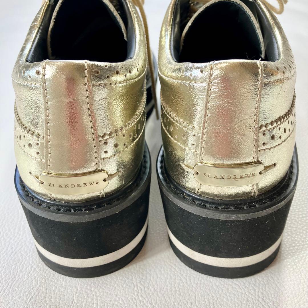 美品✨セントアンドリュース　ゴルフシューズ　スパイクレス　厚底　ゴールド　M