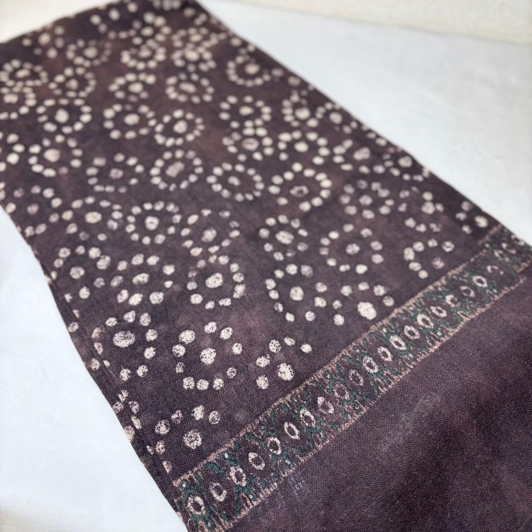 【美品】　45R ストール　マフラー　ウール　シルク　ドット　水玉　染めデザイン