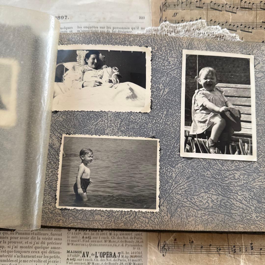 稀少1920年アンティーク写真アルバム洋書ビンテージ　フォト　ジャンクジャーナル