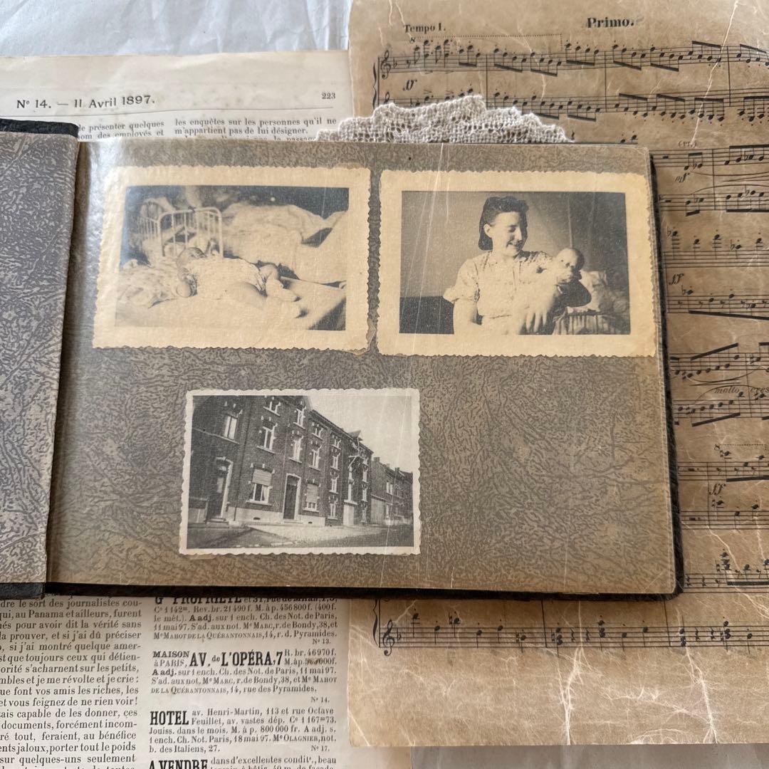 稀少1920年アンティーク写真アルバム洋書ビンテージ　フォト　ジャンクジャーナル
