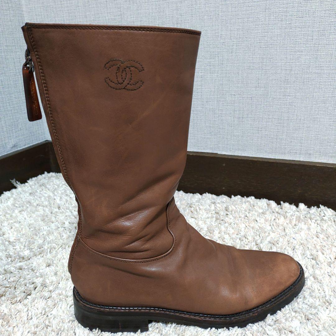 あ*き様 CHANEL 本革 ブーツ サイズ36 ブラウン シャネル