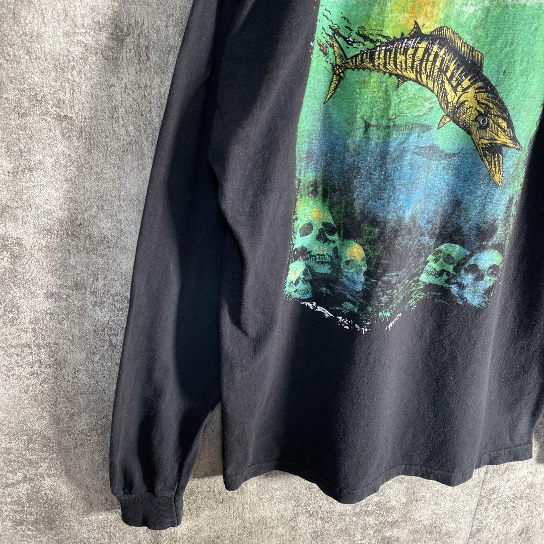 Salt Life バックプリント 激レア 魚骸骨アート 袖ロゴ L相当 黒