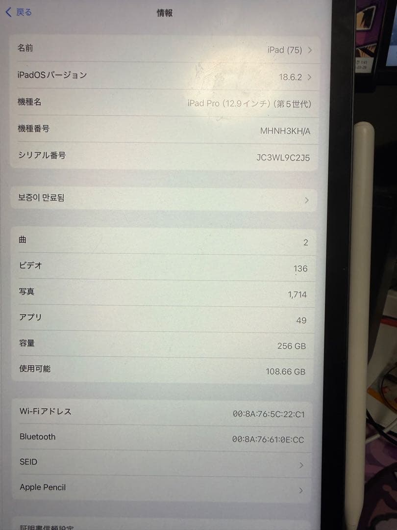 iPad Pro (12.9インチ) 第5世代 256GB ペンスル付き