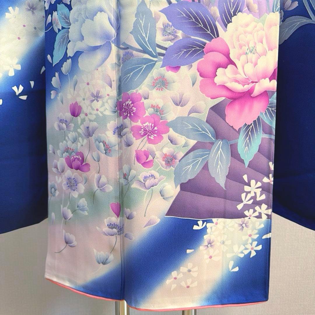 34 振袖フルセット 正絹 ブルー 青 紫 緑 銀彩 刺繍 暈し染め 華やか