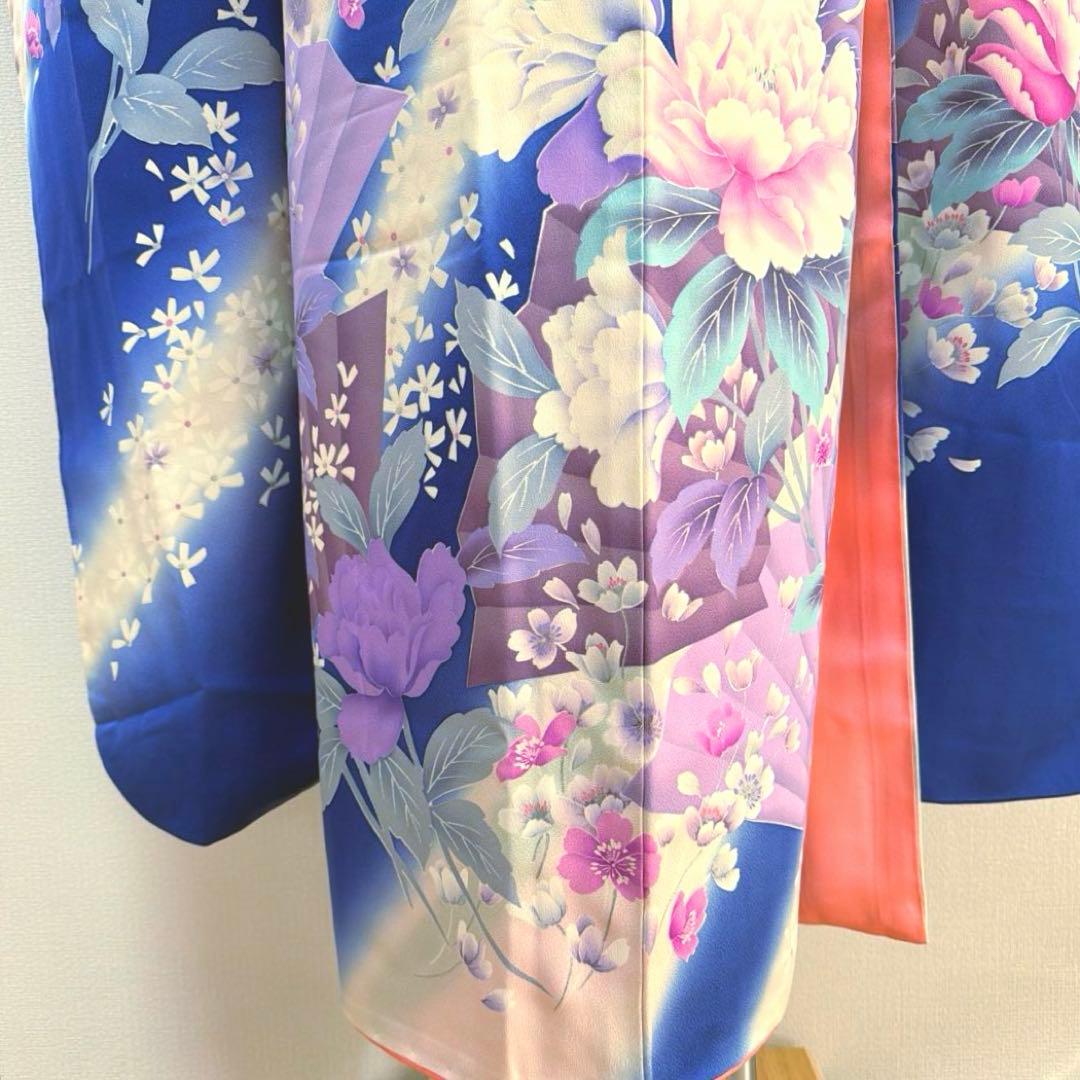 34 振袖フルセット 正絹 ブルー 青 紫 緑 銀彩 刺繍 暈し染め 華やか