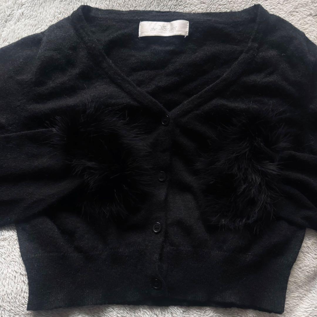 トップス the Virgins feather cuff short cardigan