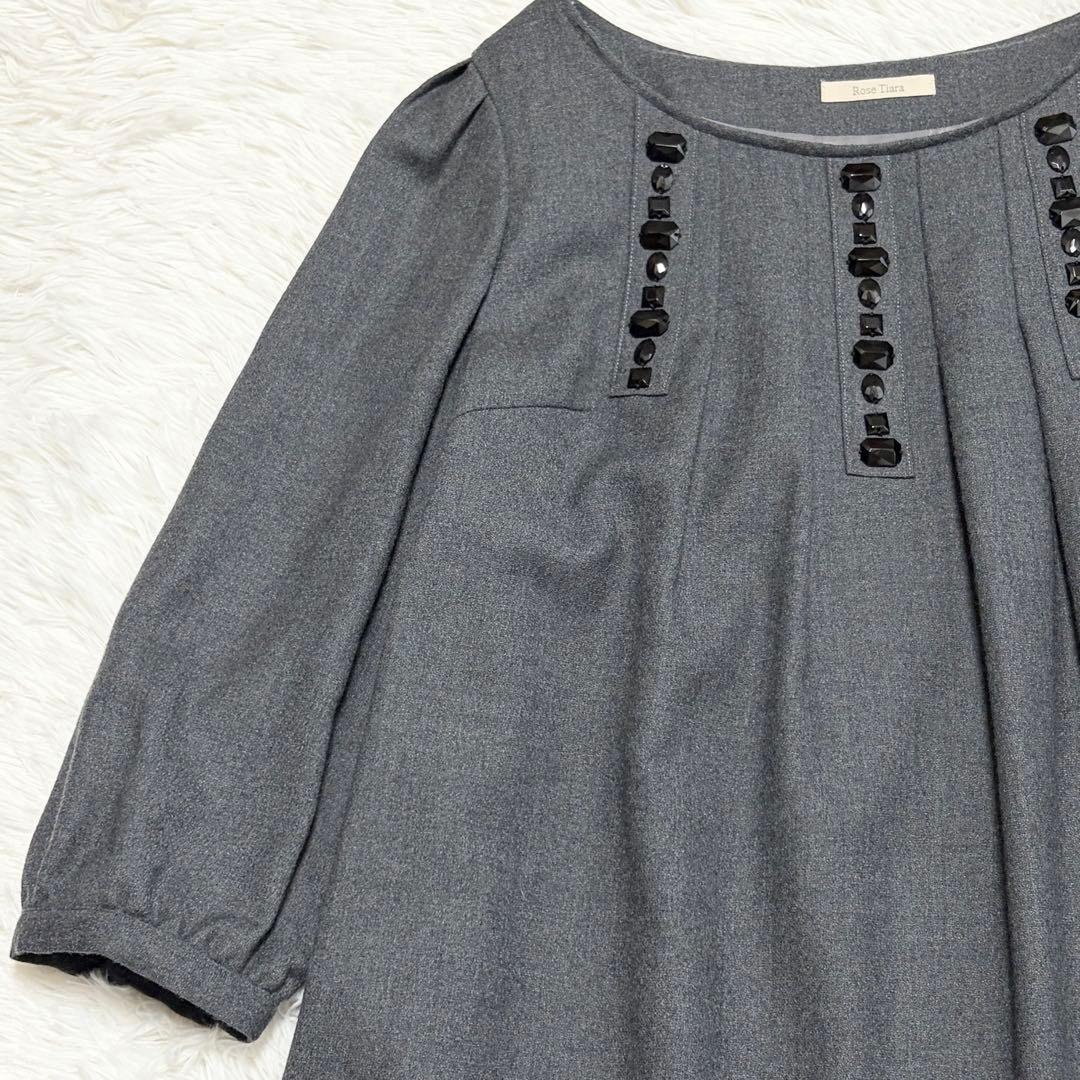 Rose Tiara ローズティアラワンピース　ビジュー　フレア　七分袖