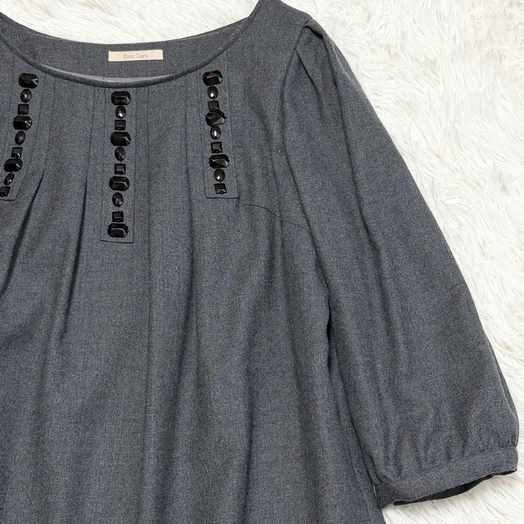 Rose Tiara ローズティアラワンピース　ビジュー　フレア　七分袖