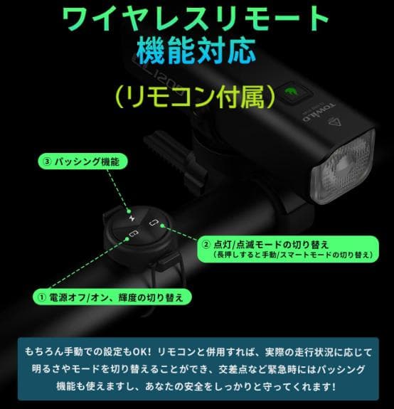 新品未開封【TOWILD】1600ルーメン リモコン付　高機能自転車ヘッドライト