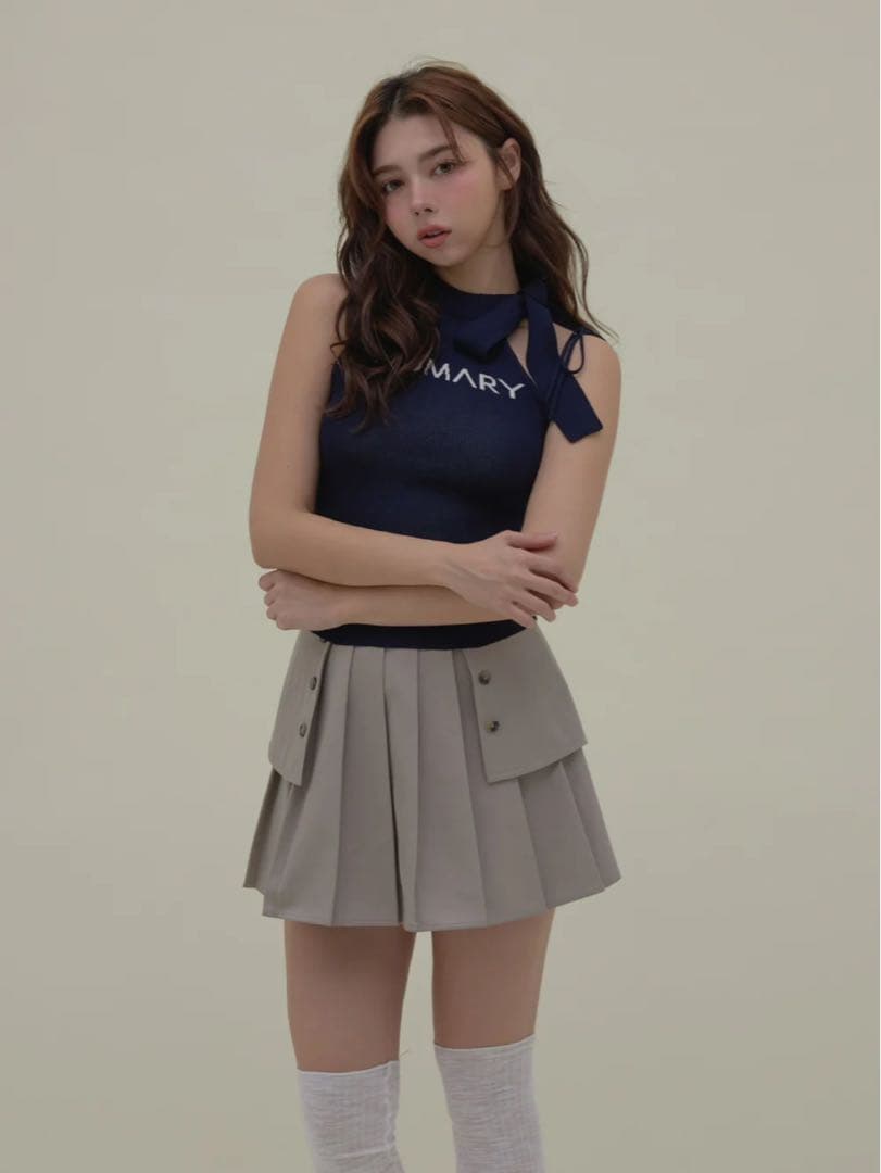 トップス andmary Mary logo ribbon tank navy