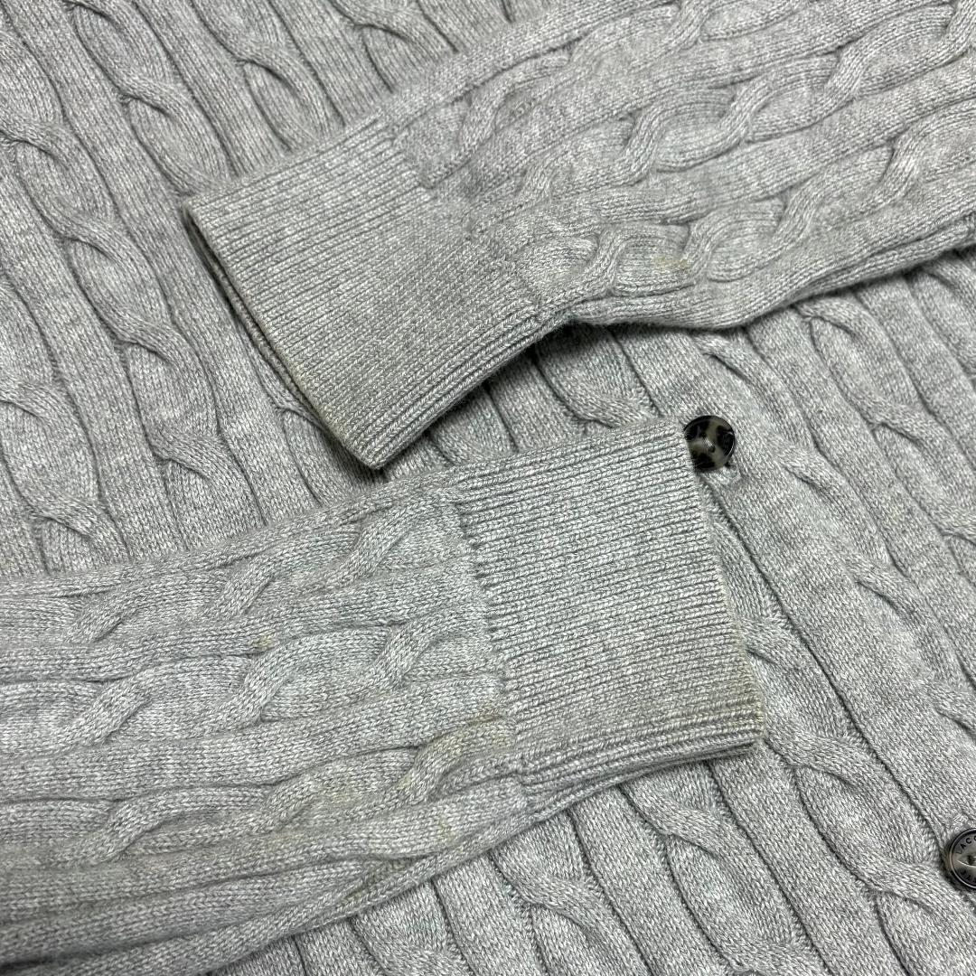 LACOSTE カーディガン ケーブルニット 38 ライトグレー ワニロゴ