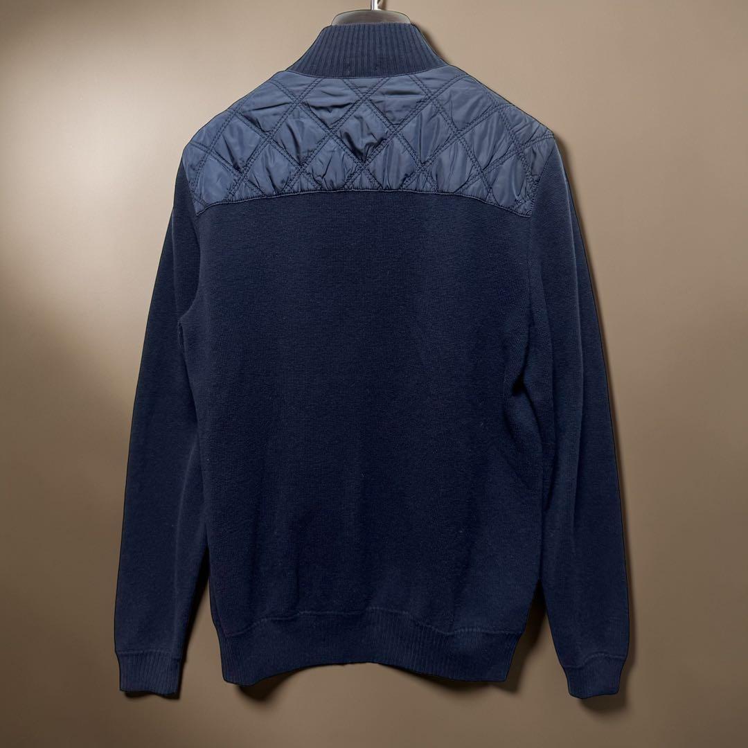 HUGO BOSS キルティング 切替ニットブルゾン ネイビー ウール ジップ