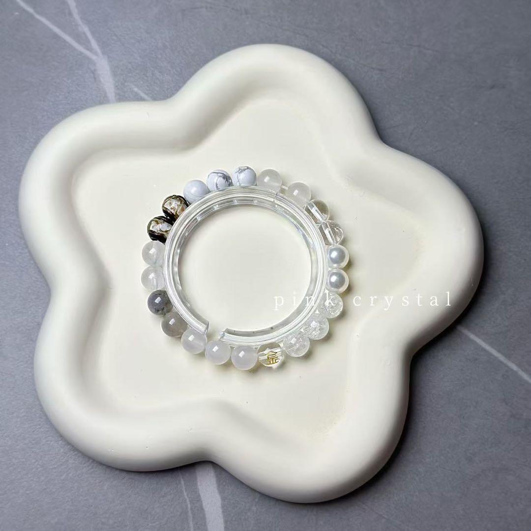五行バランスシリーズ「金」 天然アゲート＆水晶ブレスレット（8mm）