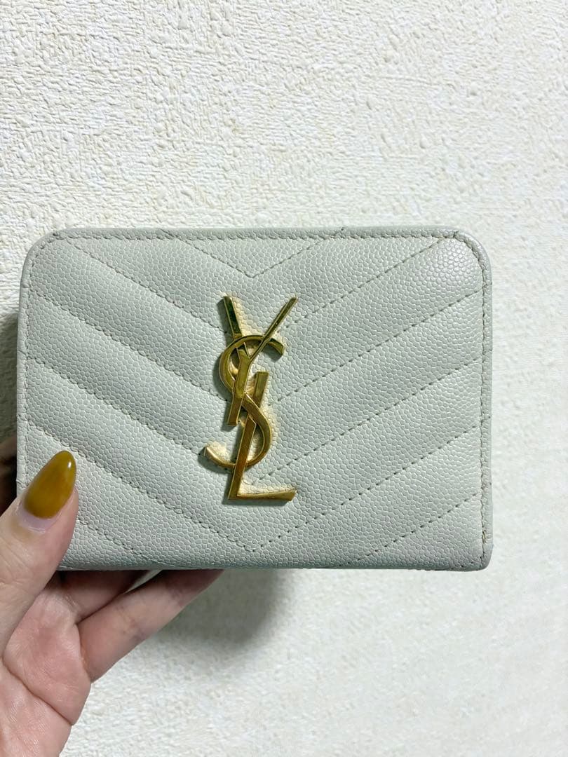 【美品✨】YSL サンローラン 二つ折り 財布 ホワイト アイボリー