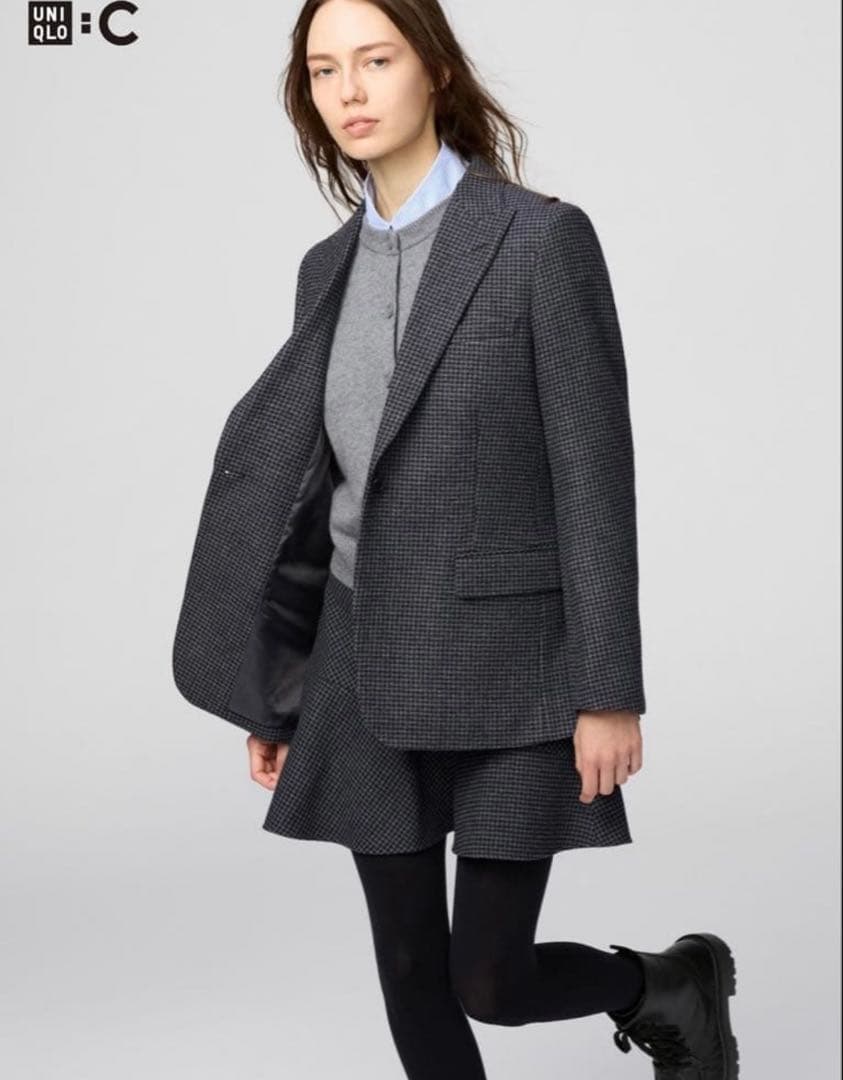 UNIQLO:C グレー系チェック柄テーラードジャケット