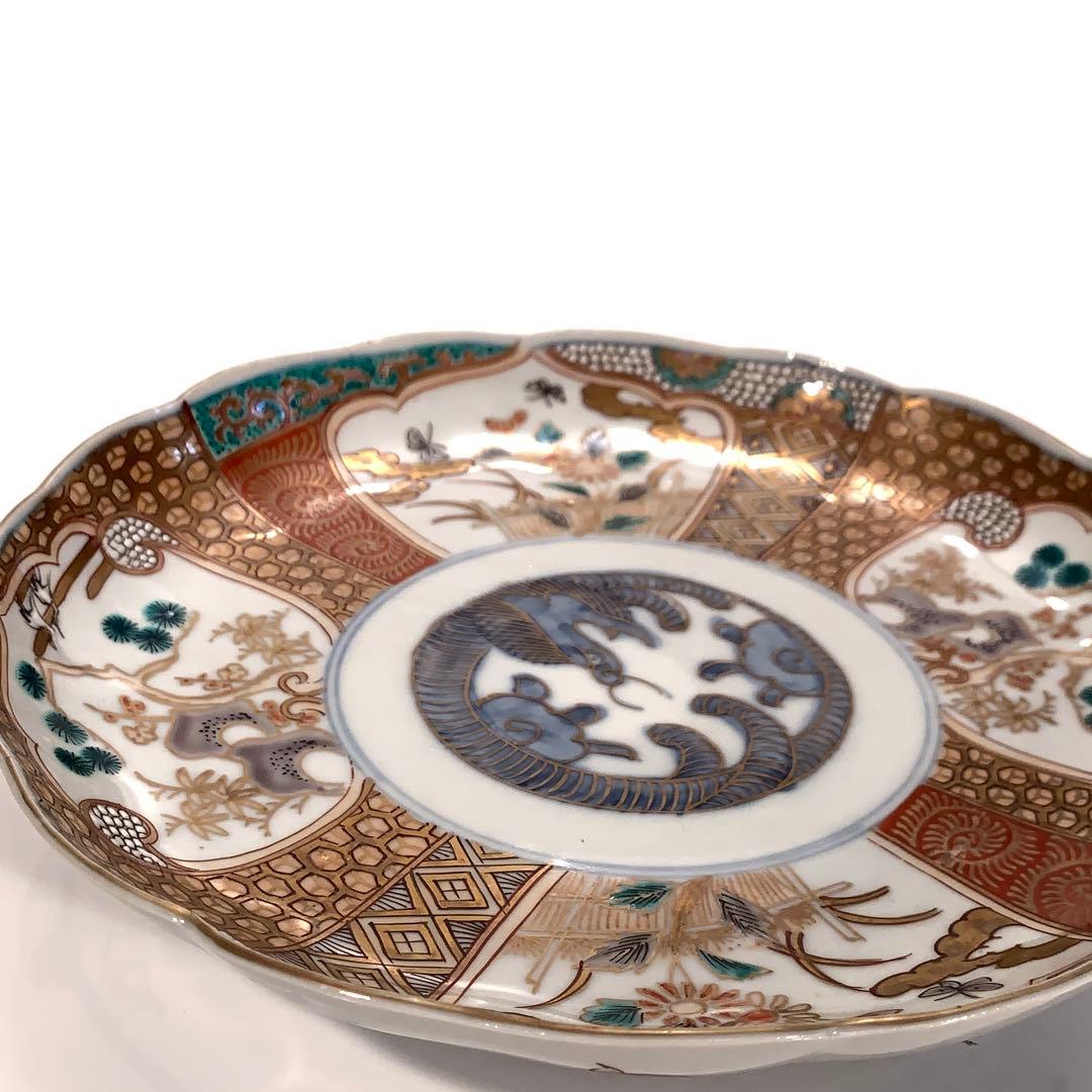 伊万里金襴手松竹梅と龍図七寸皿∅21㎝　骨董　古伊万里　R-0271w2ダS