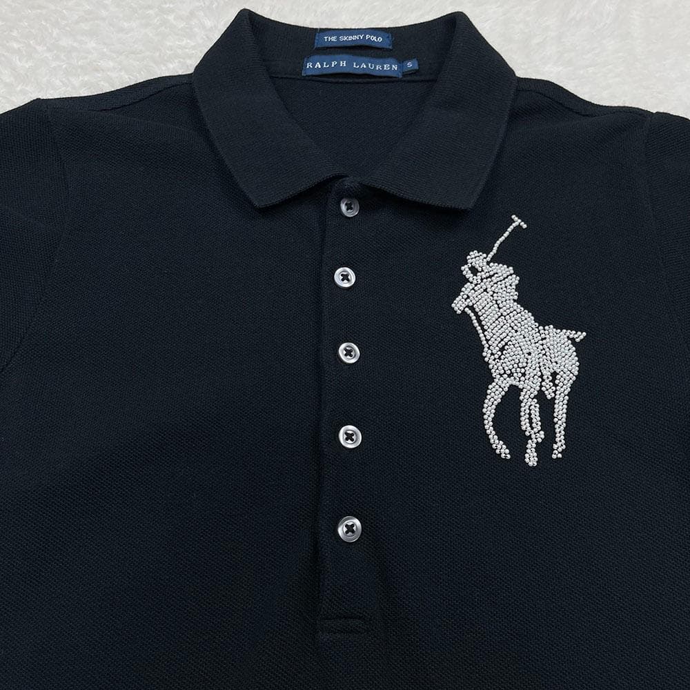 RALPH LAUREN　ポロシャツ　パールビース　ビッグポニー　黒　5つボタン