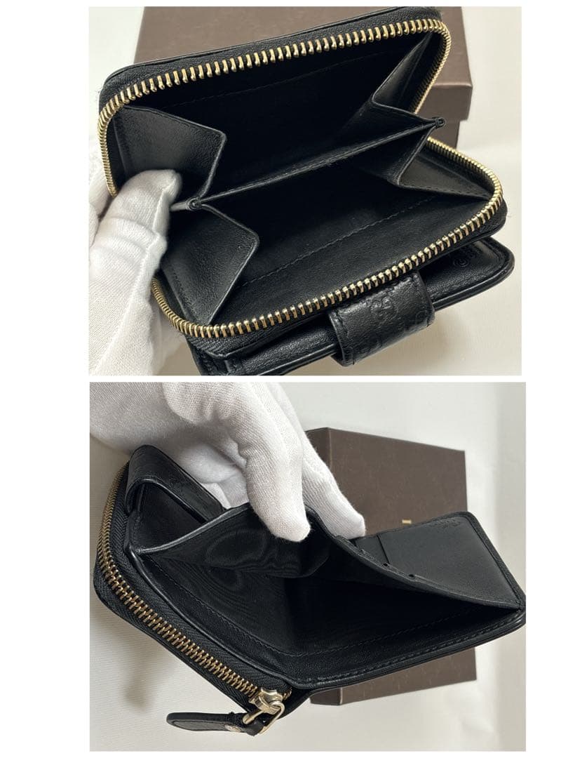 【美品】GUCCI グッチ 財布 マイクロシマ 二つ折り ブラックレザー上品大人