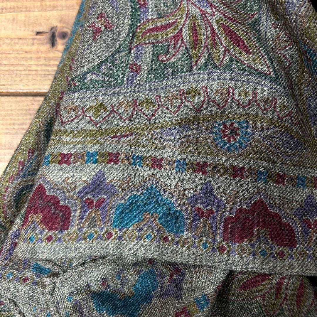 イタリア製 ETRO ペイズリー柄 大判 ストール シルク ウール グリーン