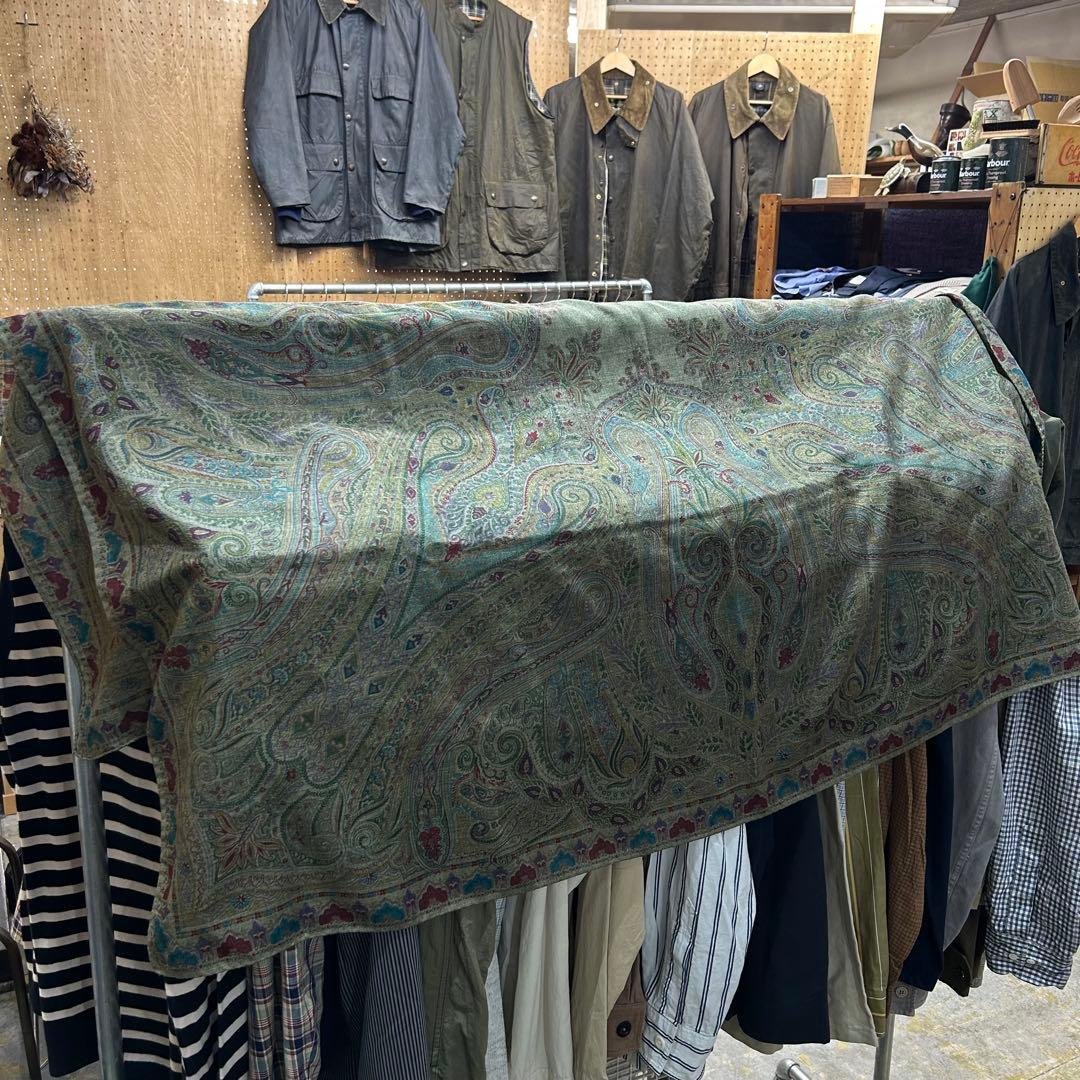 イタリア製 ETRO ペイズリー柄 大判 ストール シルク ウール グリーン