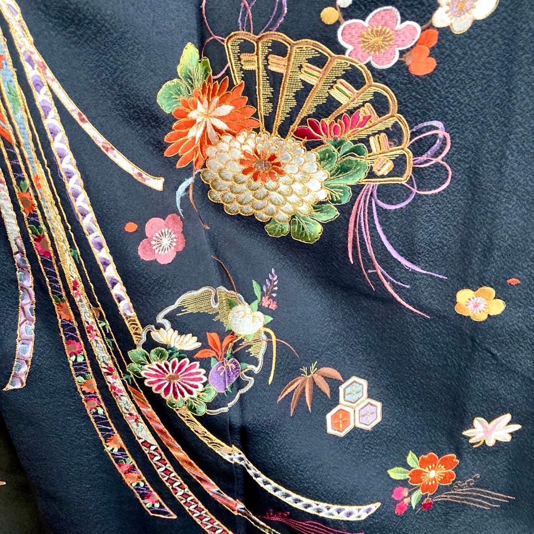 ★おはな★濃グレー 刺繍 振袖4点セット‼️TM NO120 フルセット