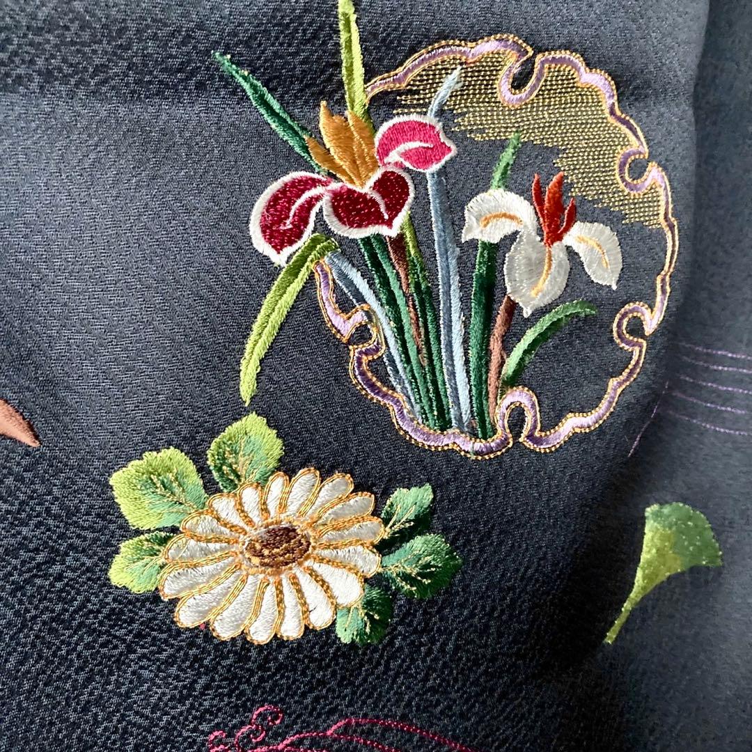 ★おはな★濃グレー 刺繍 振袖4点セット‼️TM NO120 フルセット