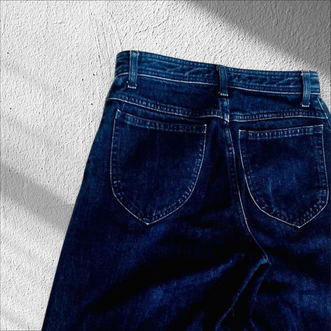 L 美品 【MOUSSY】ワイドデニムパンツ インディゴ 金ボタン ゆったり 2