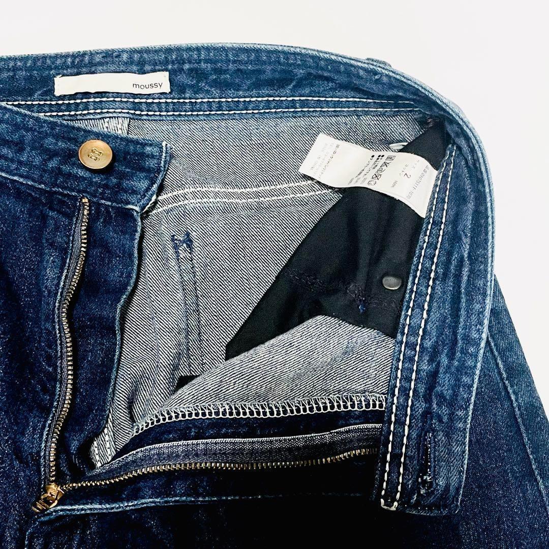 L 美品 【MOUSSY】ワイドデニムパンツ インディゴ 金ボタン ゆったり 2