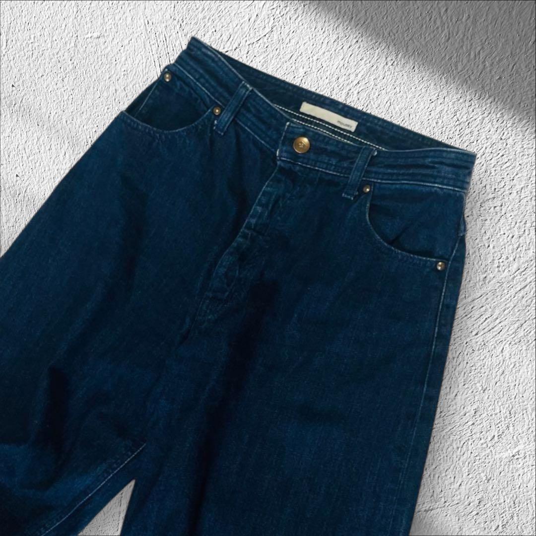 L 美品 【MOUSSY】ワイドデニムパンツ インディゴ 金ボタン ゆったり 2