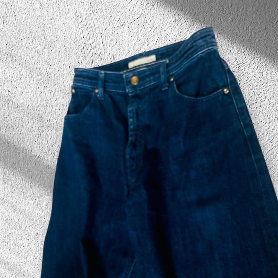 L 美品 【MOUSSY】ワイドデニムパンツ インディゴ 金ボタン ゆったり 2