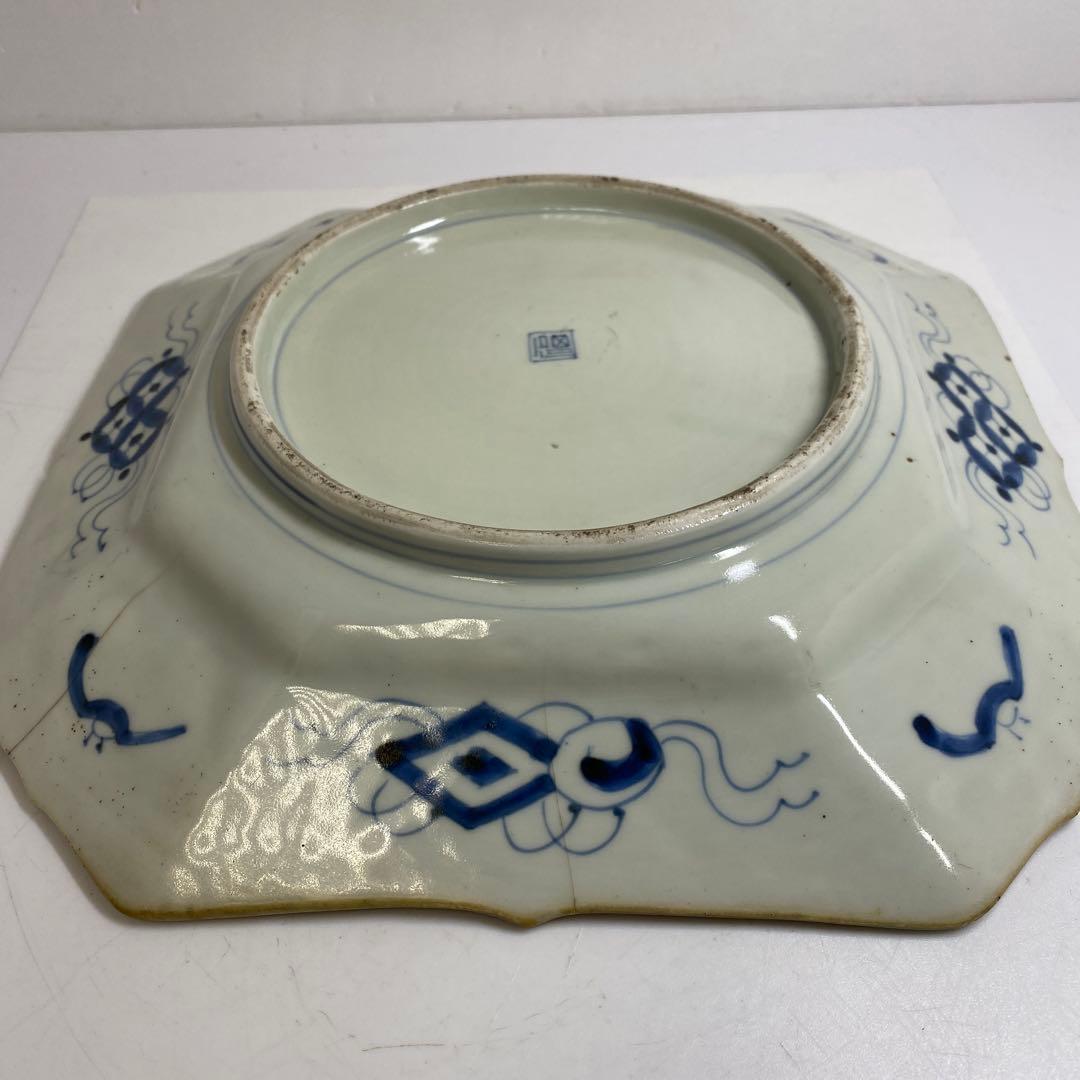 古伊万里　染錦赤絵角皿　木箱付　幅約29.5㎝　東Y7-0404③タコサ